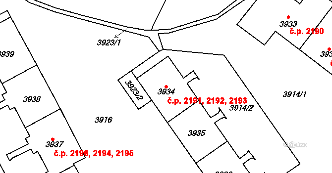 Most 2191,2192,2193 na parcele st. 3936 v KÚ Most II, Katastrální mapa