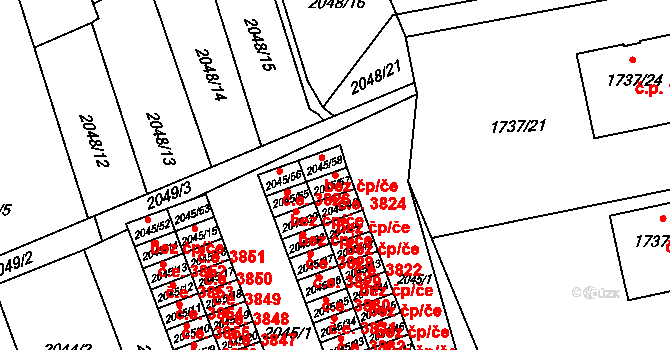 Prostřední Suchá 3824, Havířov na parcele st. 2045/57 v KÚ Prostřední Suchá, Katastrální mapa