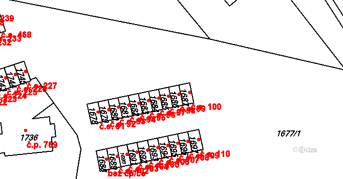 Bučovice 99 na parcele st. 1686 v KÚ Bučovice, Katastrální mapa