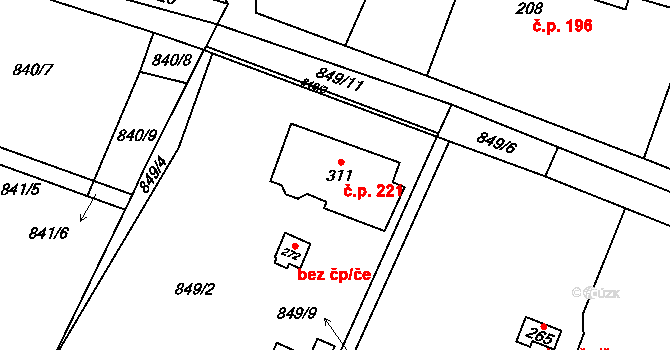 Olovnice 221 na parcele st. 311 v KÚ Olovnice, Katastrální mapa