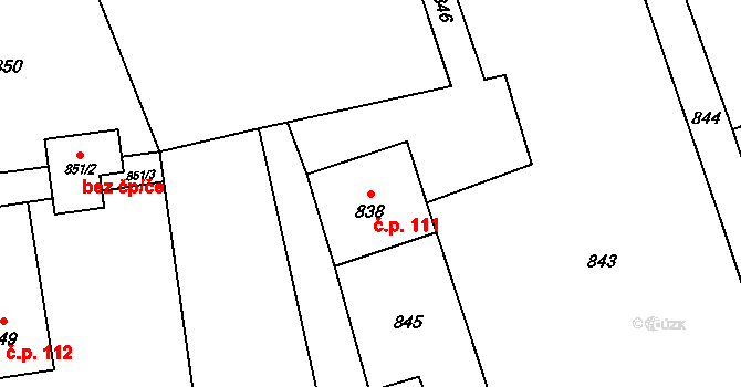Horní Žukov 111, Český Těšín na parcele st. 838 v KÚ Horní Žukov, Katastrální mapa