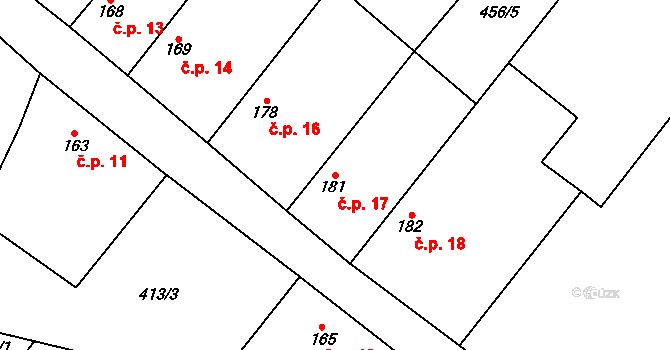 Podvlčí 17, Dolní Beřkovice na parcele st. 181 v KÚ Dolní Beřkovice, Katastrální mapa