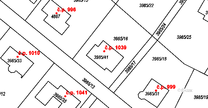 Žižkov 1039, Kutná Hora na parcele st. 3985/41 v KÚ Kutná Hora, Katastrální mapa