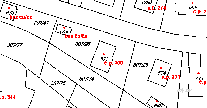 Štěchovice 300 na parcele st. 573 v KÚ Štěchovice u Prahy, Katastrální mapa
