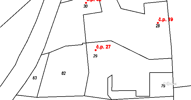 Zdebořice 27, Plánice na parcele st. 29 v KÚ Zdebořice, Katastrální mapa