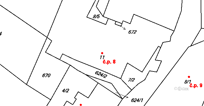 Heřmanice 8 na parcele st. 11 v KÚ Heřmanice nad Labem, Katastrální mapa
