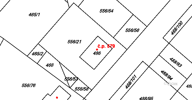 Český Herálec 579, Herálec na parcele st. 486 v KÚ Český Herálec, Katastrální mapa