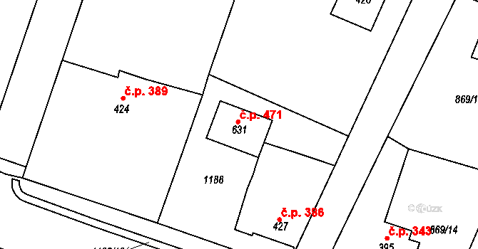 Byšice 471 na parcele st. 631 v KÚ Byšice, Katastrální mapa