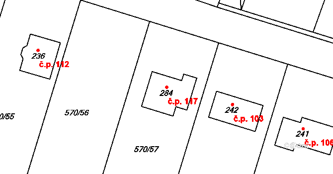 Charvatce 117 na parcele st. 284 v KÚ Charvatce u Jabkenic, Katastrální mapa