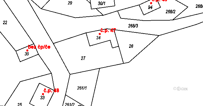 Janoušov 47 na parcele st. 34 v KÚ Janoušov, Katastrální mapa