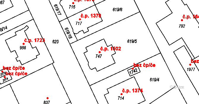 Nový Jičín 1502 na parcele st. 747 v KÚ Nový Jičín-Horní Předměstí, Katastrální mapa