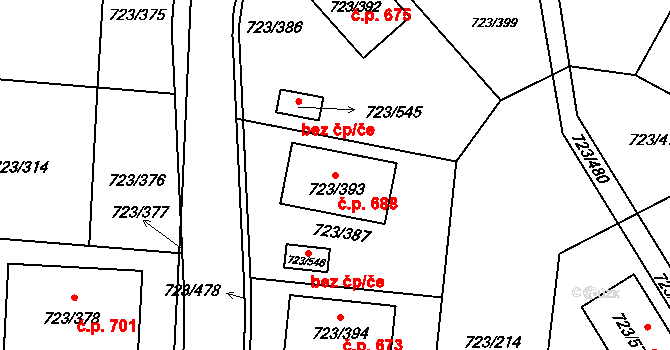 Včelná 688 na parcele st. 723/393 v KÚ Včelná, Katastrální mapa