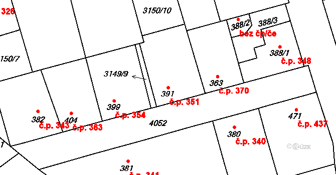 Kryry 351 na parcele st. 391 v KÚ Kryry, Katastrální mapa