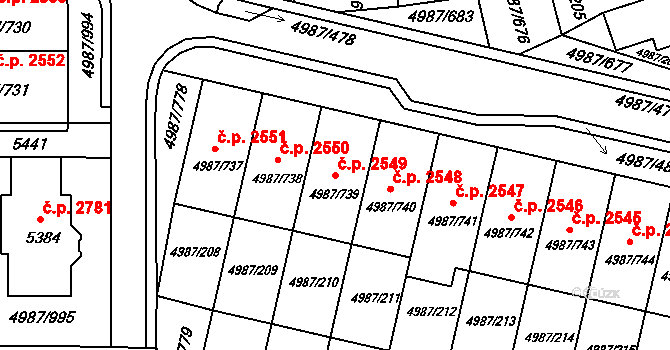 Louny 2549 na parcele st. 4987/739 v KÚ Louny, Katastrální mapa