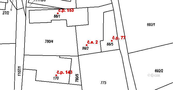 Herálec 2 na parcele st. 88/2 v KÚ Herálec, Katastrální mapa