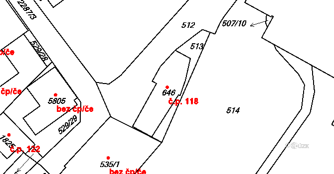 Havlíčkův Brod 118 na parcele st. 646 v KÚ Havlíčkův Brod, Katastrální mapa