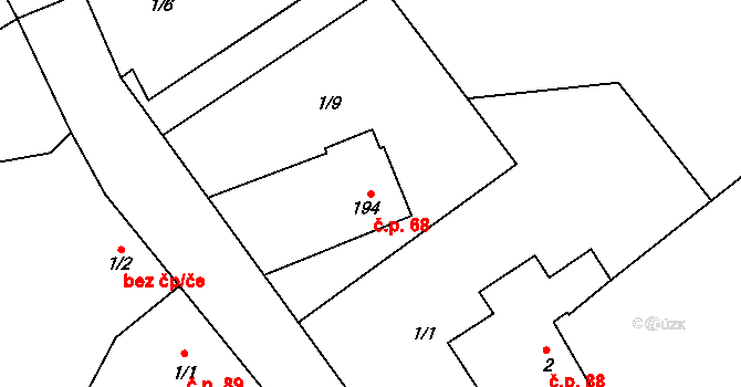 Merklovice 68, Vamberk na parcele st. 194 v KÚ Merklovice, Katastrální mapa