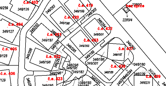 Milná 433, Frymburk na parcele st. 346/200 v KÚ Frymburk, Katastrální mapa