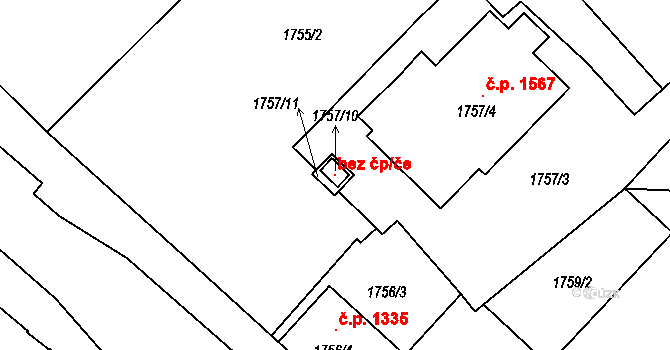 Holešov 100224768 na parcele st. 1757/10 v KÚ Holešov, Katastrální mapa