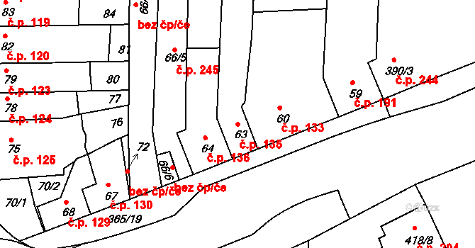 Všetuly 135, Holešov na parcele st. 63 v KÚ Všetuly, Katastrální mapa
