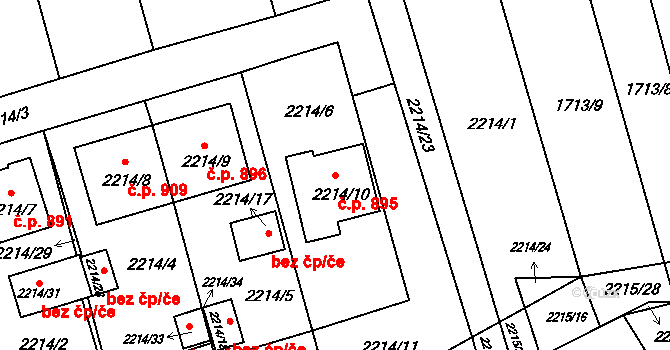 Koryčany 895 na parcele st. 2214/10 v KÚ Koryčany, Katastrální mapa