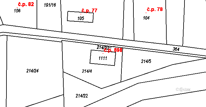 Černý Vůl 598, Statenice na parcele st. 1111 v KÚ Statenice, Katastrální mapa