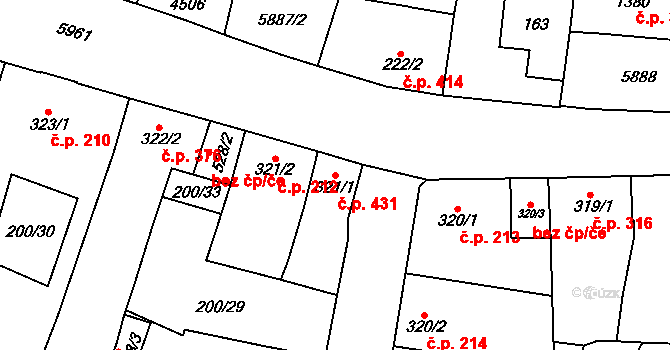 Hrušovany nad Jevišovkou 431 na parcele st. 321/1 v KÚ Hrušovany nad Jevišovkou, Katastrální mapa