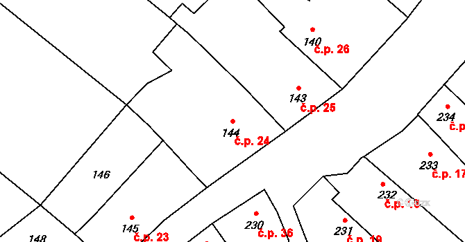 Líšná 24 na parcele st. 144 v KÚ Líšná u Přerova, Katastrální mapa