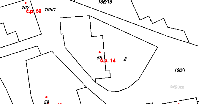 Ústí 14 na parcele st. 58 v KÚ Ústí, Katastrální mapa