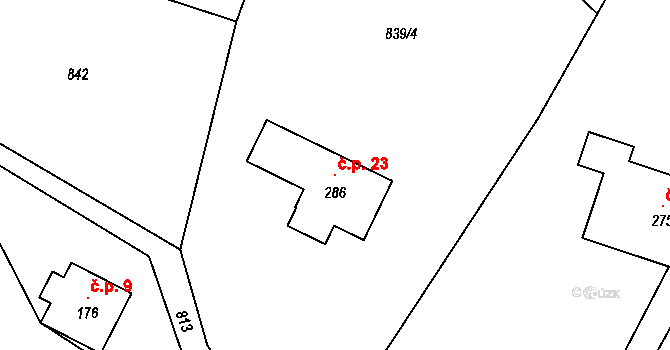 Radvanice 23, Kobyly na parcele st. 286 v KÚ Kobyly, Katastrální mapa