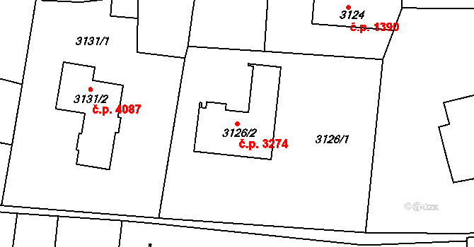 Mělník 3274 na parcele st. 3126/2 v KÚ Mělník, Katastrální mapa