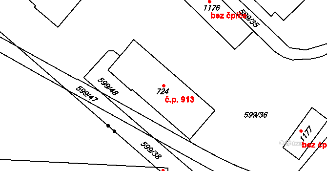 Jihlava 913 na parcele st. 724 v KÚ Bedřichov u Jihlavy, Katastrální mapa