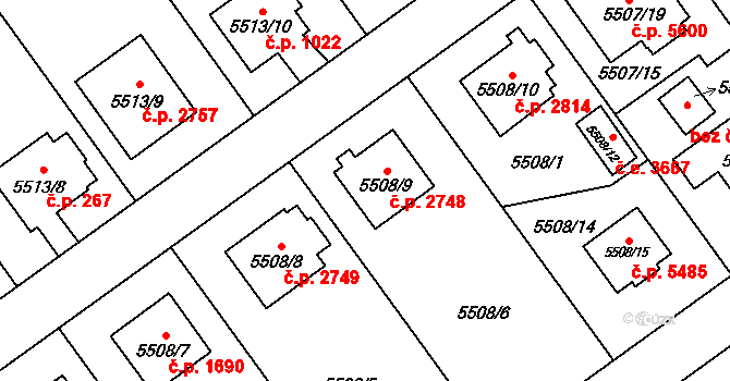 Jihlava 2748 na parcele st. 5508/9 v KÚ Jihlava, Katastrální mapa