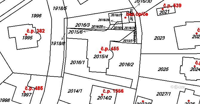 Roztoky 455 na parcele st. 2015/4 v KÚ Roztoky u Prahy, Katastrální mapa