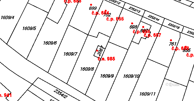 Tišnov 985 na parcele st. 2067 v KÚ Tišnov, Katastrální mapa