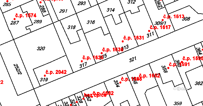 Kročehlavy 1636, Kladno na parcele st. 315 v KÚ Kročehlavy, Katastrální mapa