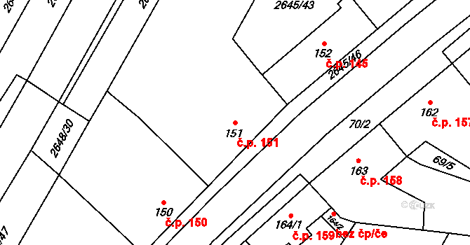 Plavsko 151 na parcele st. 151 v KÚ Plavsko, Katastrální mapa