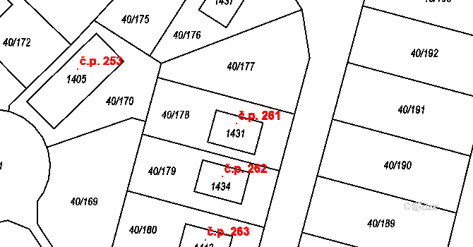 Doubravice 261, Pardubice na parcele st. 1431 v KÚ Semtín, Katastrální mapa