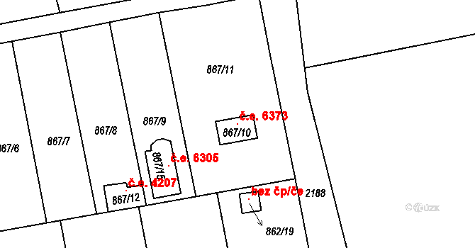 Oblekovice 6373, Znojmo na parcele st. 867/10 v KÚ Oblekovice, Katastrální mapa