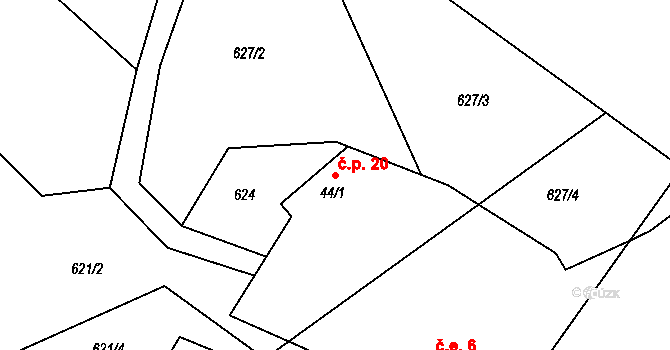 Olešnice 20 na parcele st. 44/1 v KÚ Olešnice u Turnova, Katastrální mapa