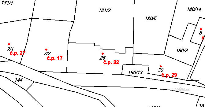 Lačnov 22, Štěchov na parcele st. 26 v KÚ Lačnov u Lysic, Katastrální mapa