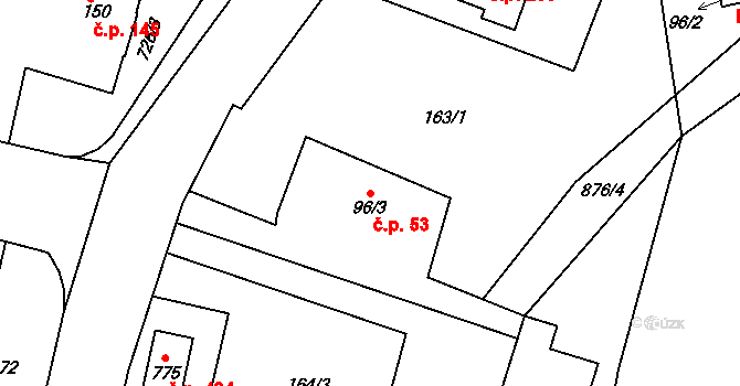 Předměřice nad Labem 53 na parcele st. 96/3 v KÚ Předměřice nad Labem, Katastrální mapa
