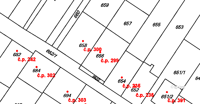 Křelov 299, Křelov-Břuchotín na parcele st. 656 v KÚ Křelov, Katastrální mapa