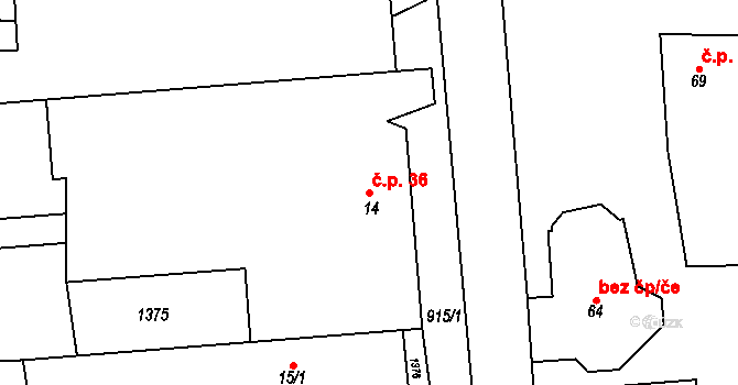 Moravská Huzová 36, Štěpánov na parcele st. 14 v KÚ Moravská Huzová, Katastrální mapa