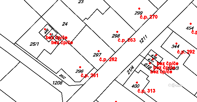 Senice na Hané 262 na parcele st. 297 v KÚ Senice na Hané, Katastrální mapa