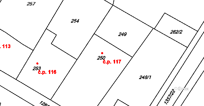 Slatiny 117 na parcele st. 250 v KÚ Slatiny, Katastrální mapa