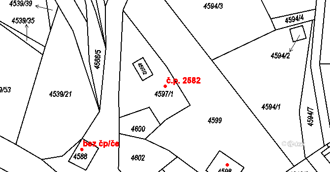 Severní Terasa 2582, Ústí nad Labem na parcele st. 4597/1 v KÚ Ústí nad Labem, Katastrální mapa