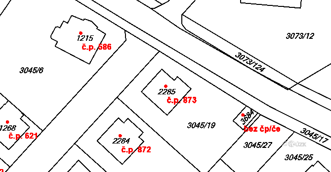 Žichlínské Předměstí 873, Lanškroun na parcele st. 2285 v KÚ Lanškroun, Katastrální mapa