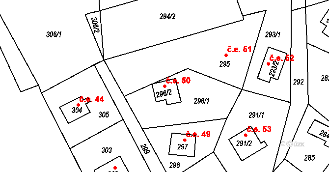 Mikulovice 50, Klášterec nad Ohří na parcele st. 296/2 v KÚ Mikulovice u Vernéřova, Katastrální mapa