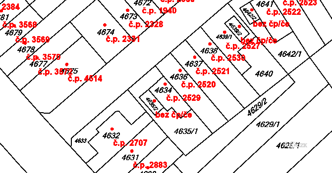 Židenice 2529, Brno na parcele st. 4634 v KÚ Židenice, Katastrální mapa